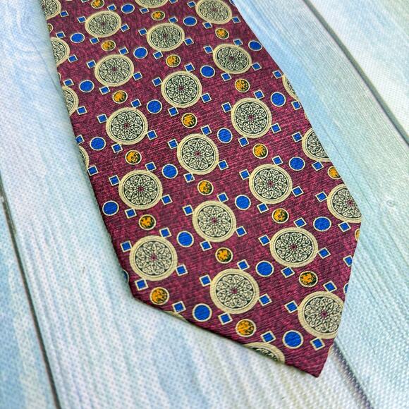 Valentino Cravatte Silk Necktie Tie Maroon Gold Blue Black Hand Made in Italy - Picture 8 of 8